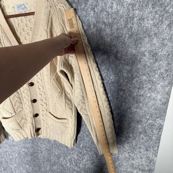 Vintage Men's 100% Cream Wool Cable Knit Cardigan Fisherman V Neck Coastal M - Picture 5 of 8